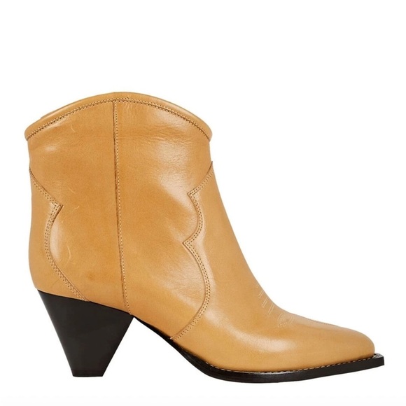 Isabel Marant Shoes - Isabel Marant Darizo Leather Western Embroidered Booties Natural Tan Size 38